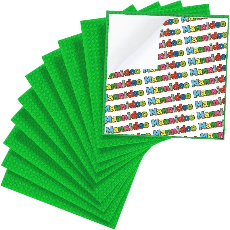 MANNIDOO Peel-and-Stick Baseplates, 10 Packs 10" x 10“ Classic Adhesive Building Base Plates for Walls and Tables - Compatible with All Major Brands (Green) - Image 1